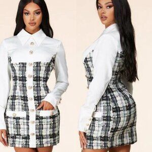 Caracas Collared Neckline Long Sleeve White Mini Dress